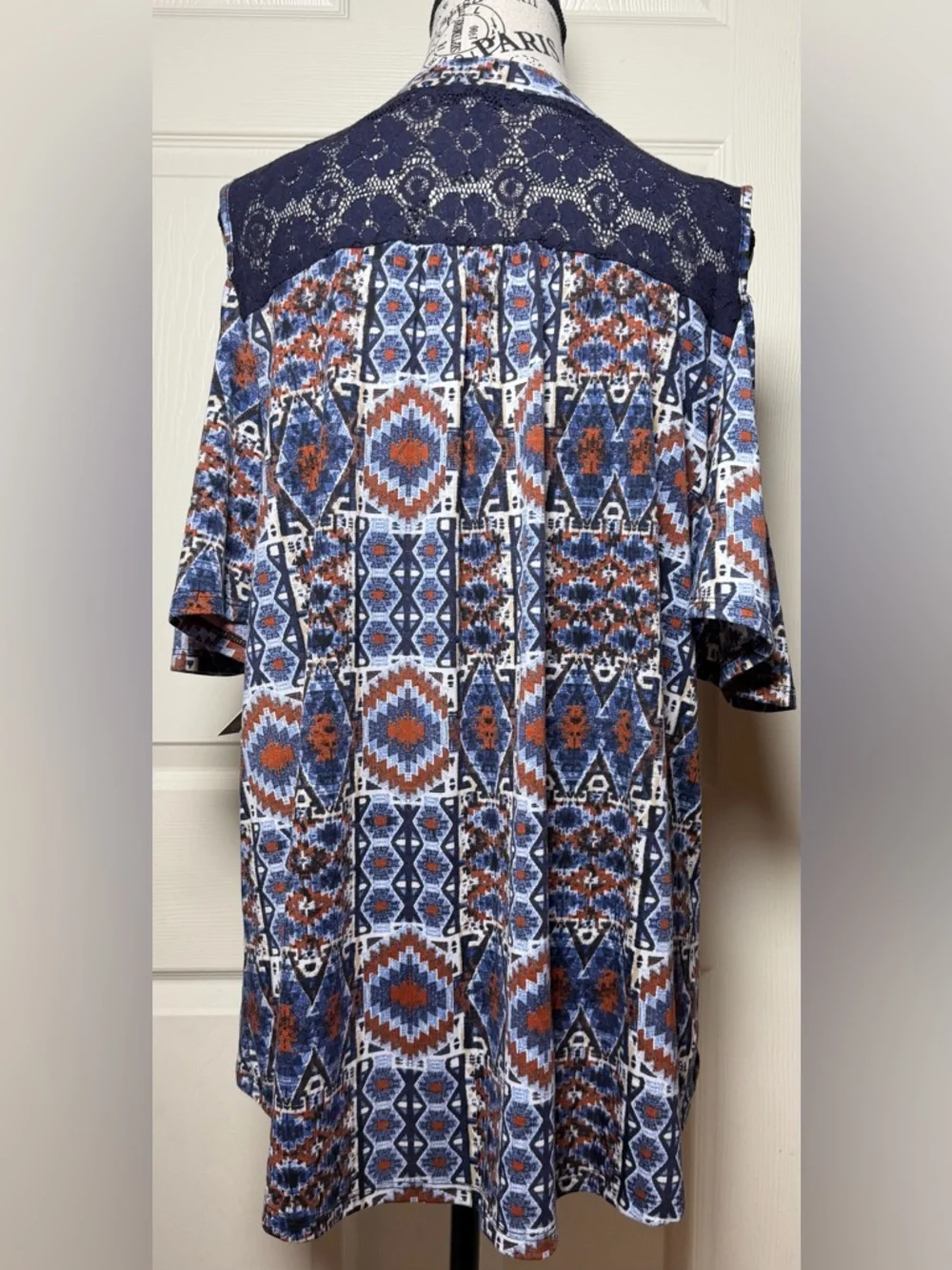 Absolutely Famous Women's Geometric Print Shirt - Blue and Orange - Picture 5 of 8